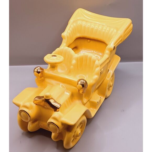 Oriole Brand Vintage Mustard Yellow with Gold Trim Convertible Car Planter - Picture 15 of 15